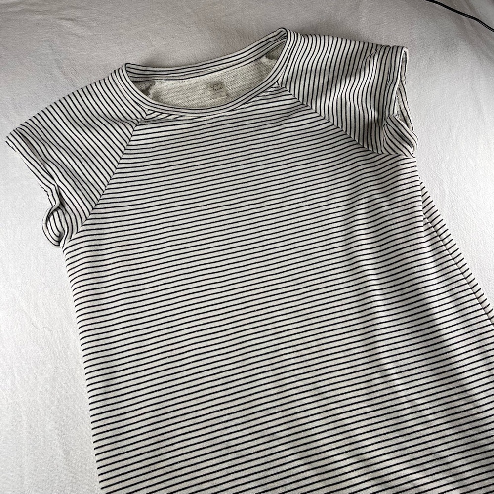 LOFT beach dress Striped Short Sleeve Crew Neck Dress - White/Black large